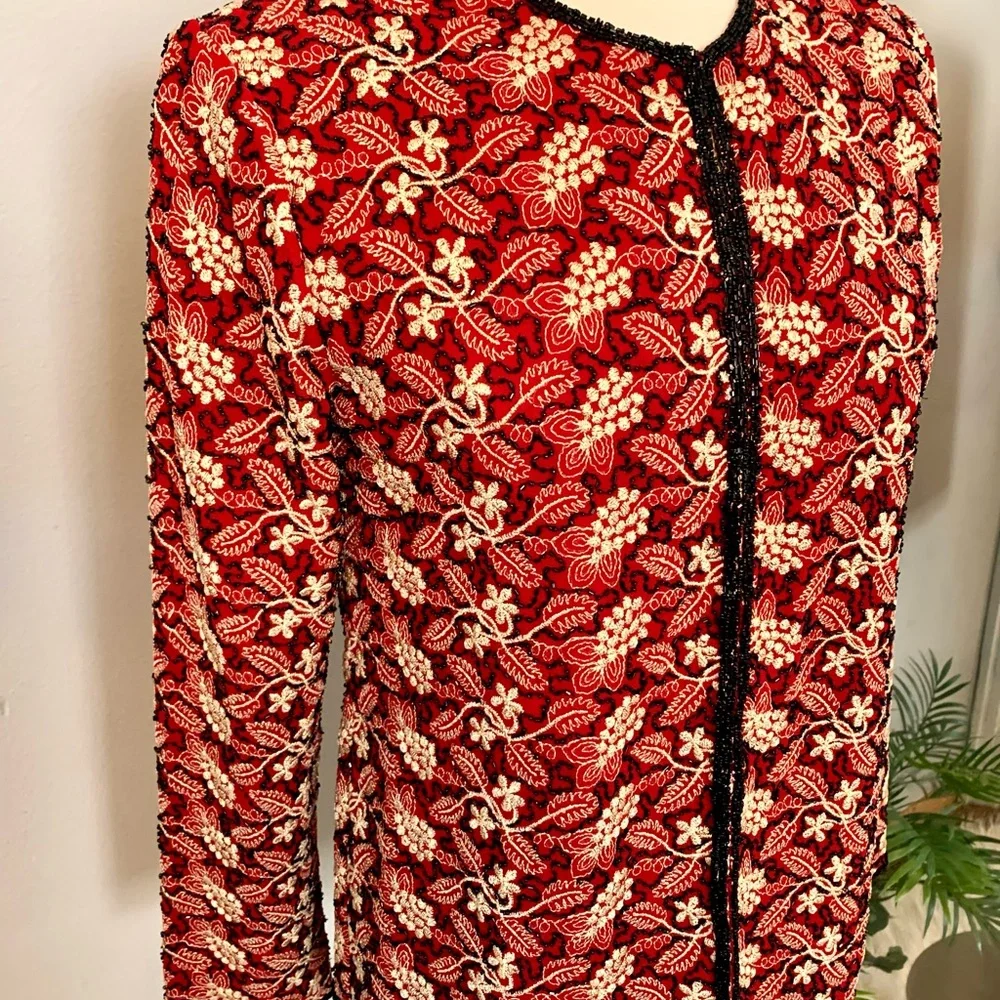 Beaded Jacket NWT S J Kara Chadwick’s Red Black Gold Embroidered Christmas